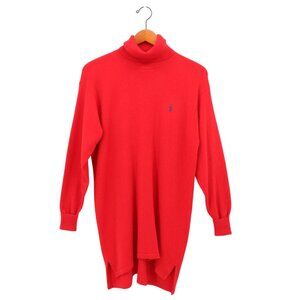 Ralph Lauren Vintage 90's Lambswool Cashmere Red Turtleneck Sweater Dress M